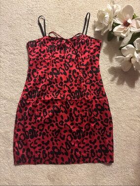 Lulu's Red and Black Leopard Print Satin Mini Dress